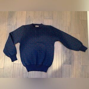 Vintage 1990s Navy/Teal/Red Geometric Print Merino Wool Sweater - Size Small